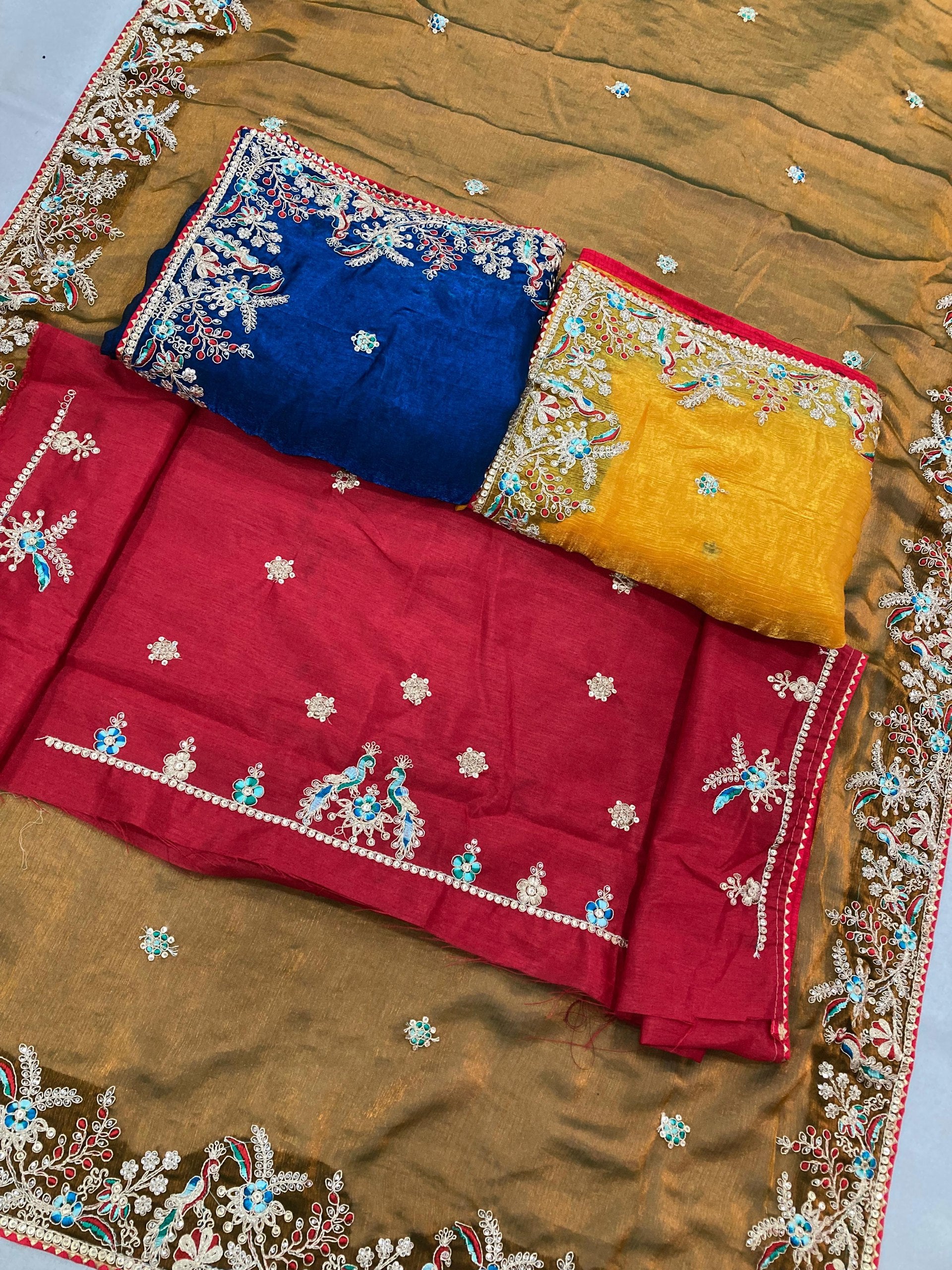 Peacock Blue Designer Fandy Chiffon Silk Saree