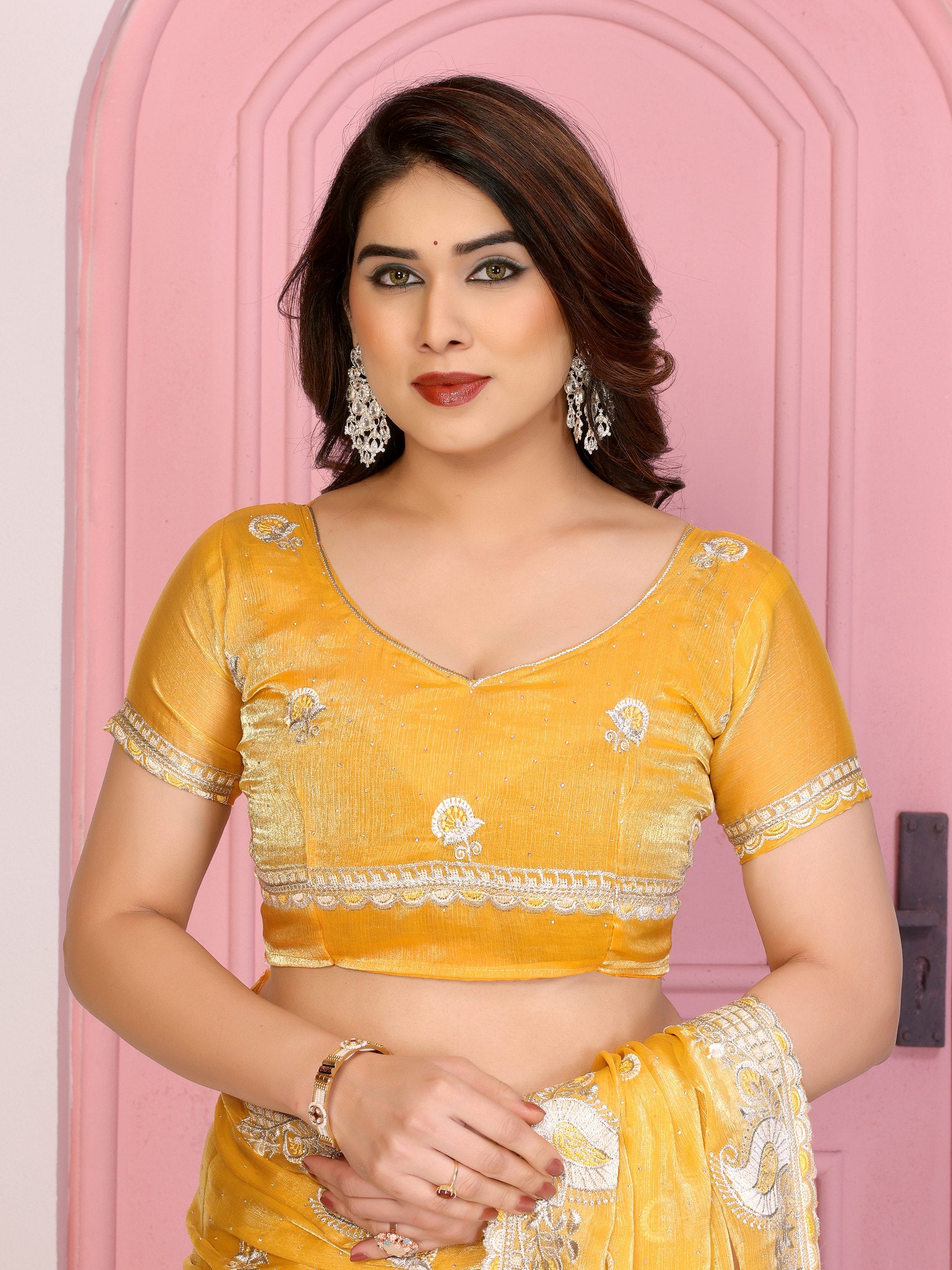 Yellow Designer Fandy Chiffon Silk Saree