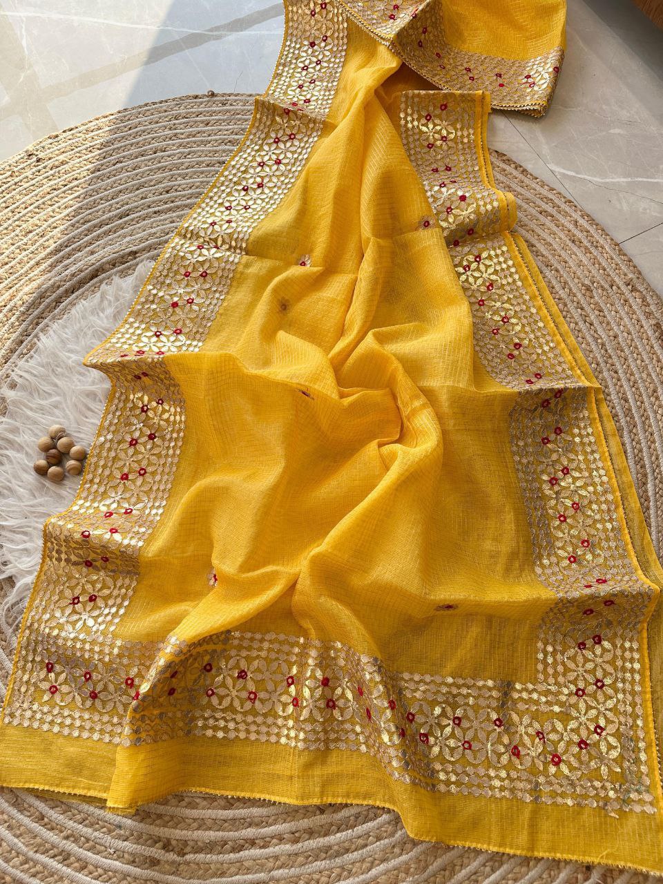 Yellow Designer Kota Doriya Saree