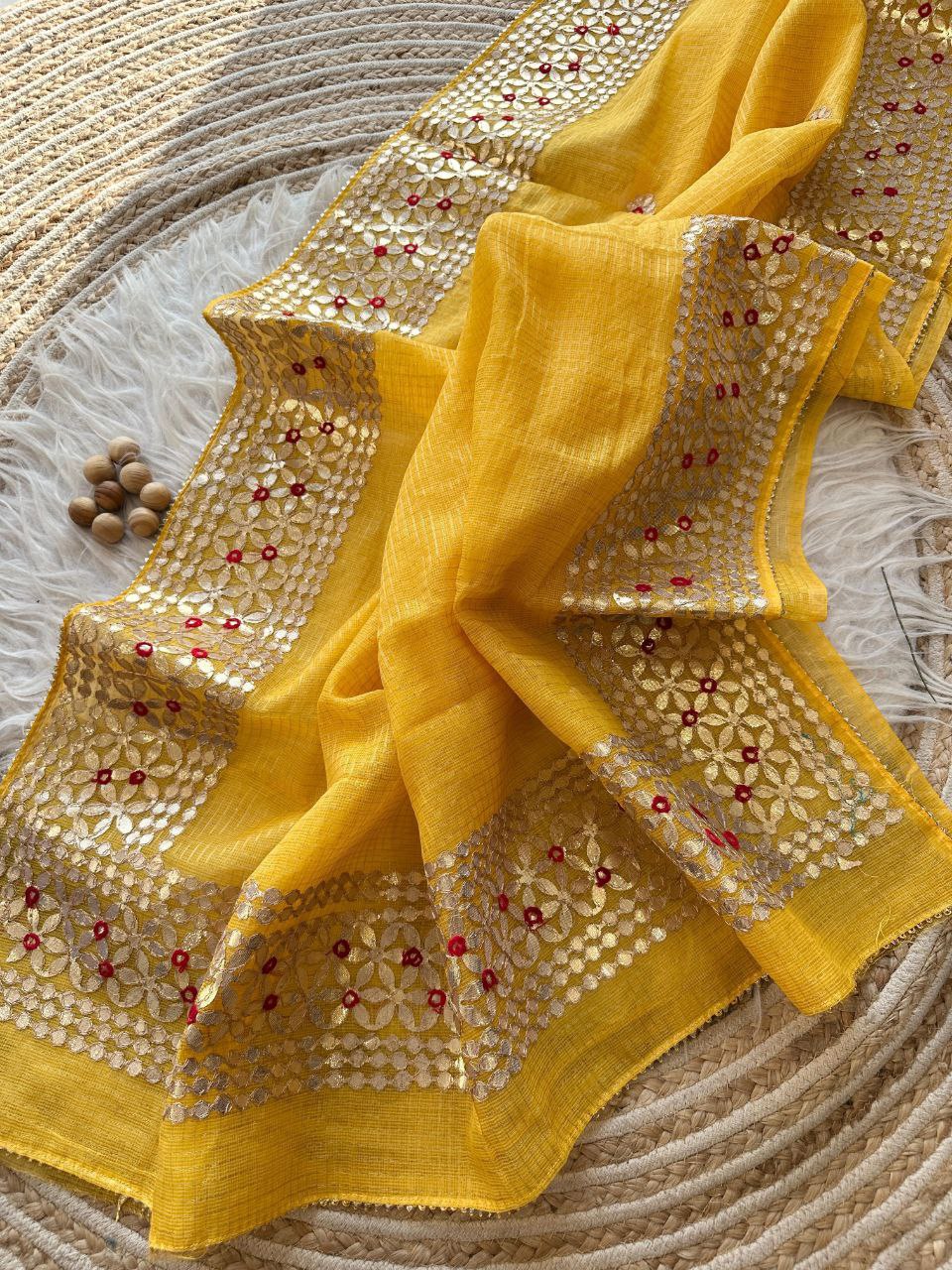 Yellow Designer Kota Doriya Saree