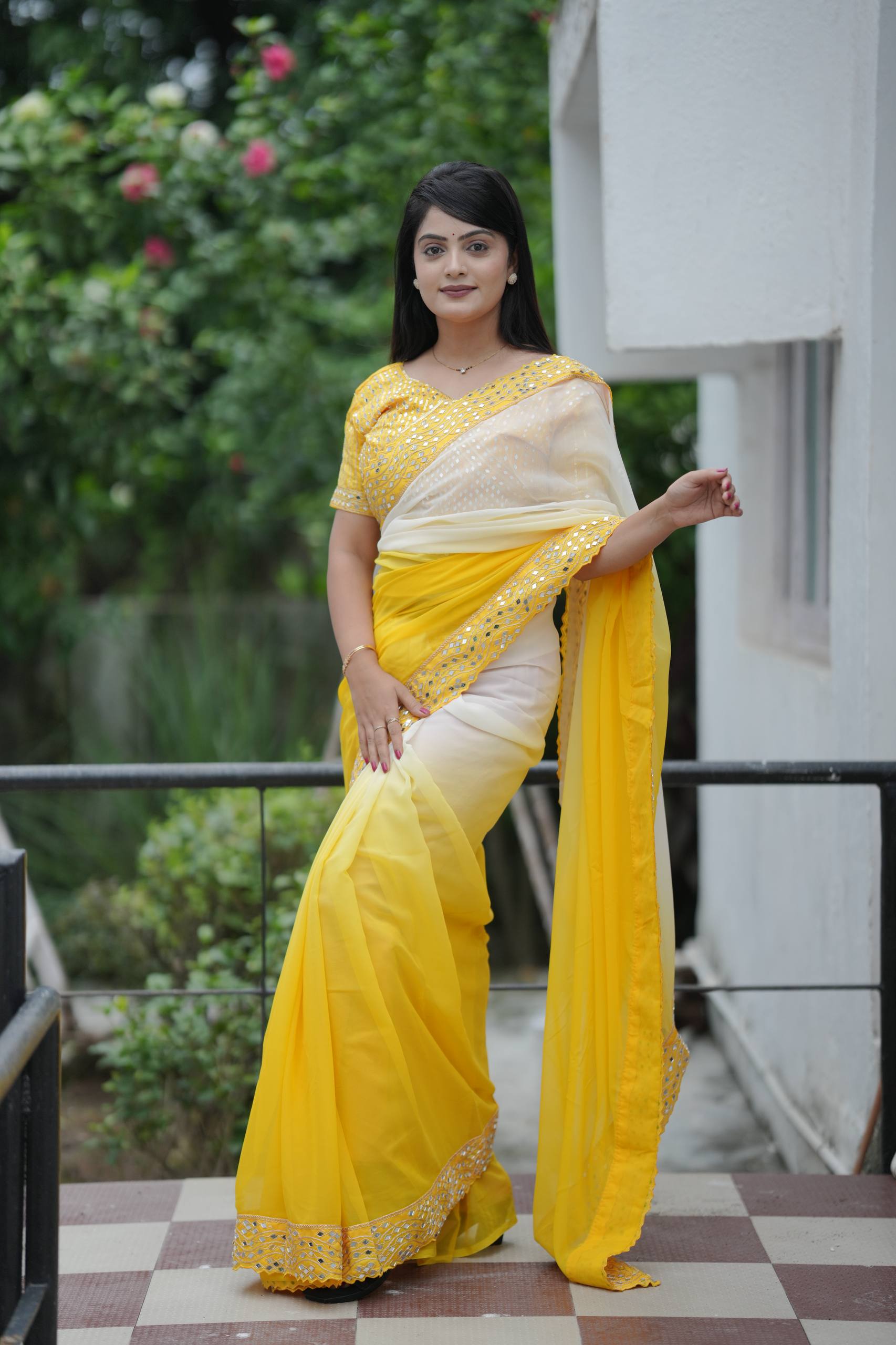 Yellow Designer Party Wear Georgette Saree