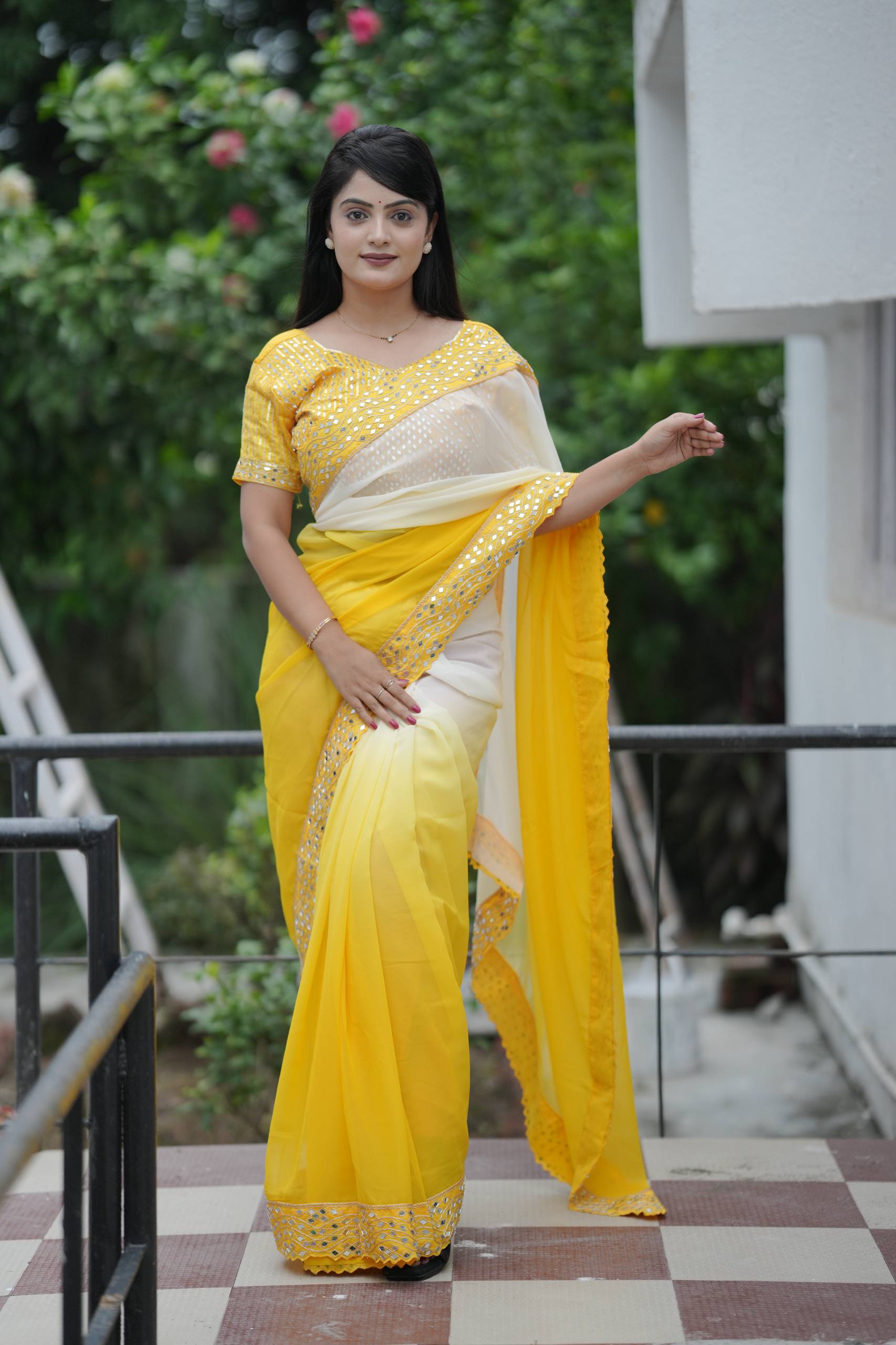 Yellow Designer Party Wear Georgette Saree
