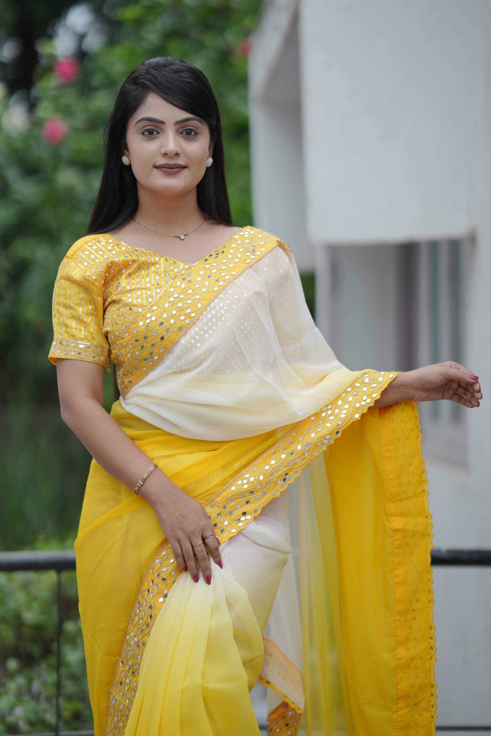 Yellow Designer Party Wear Georgette Saree