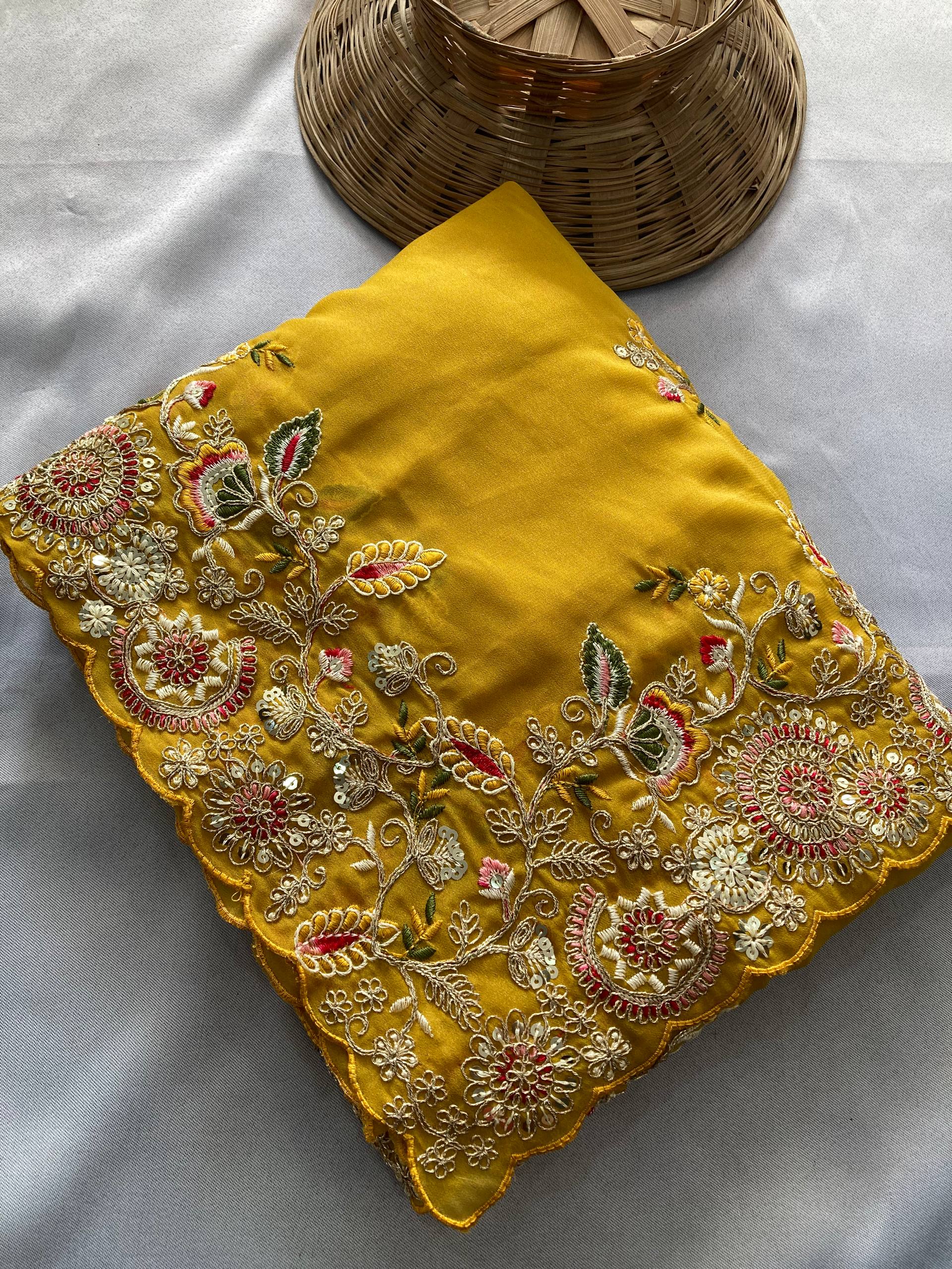 Yellow Designer Soft Georgette Saree