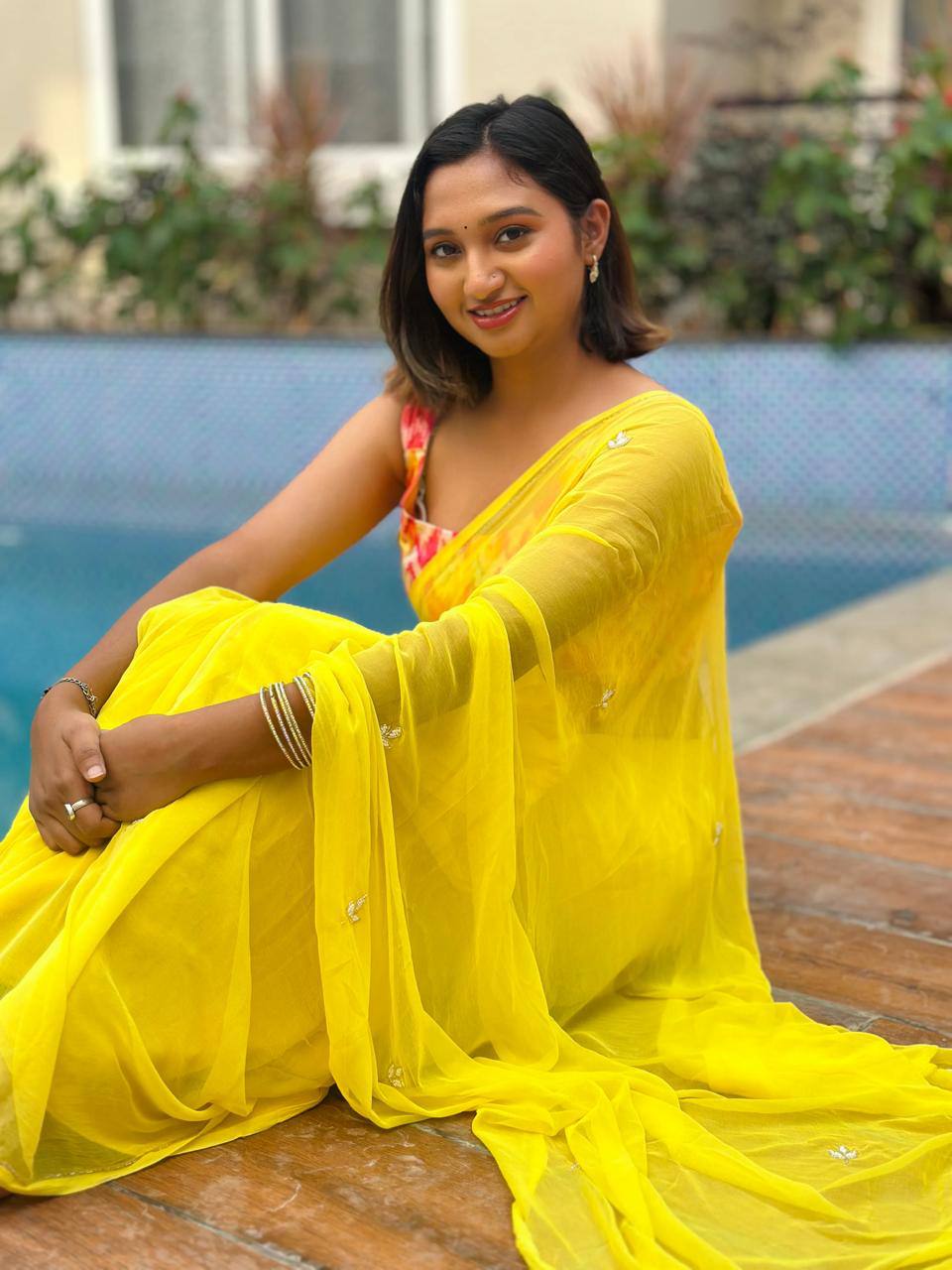 Yellow Designer Soft Georgette Saree