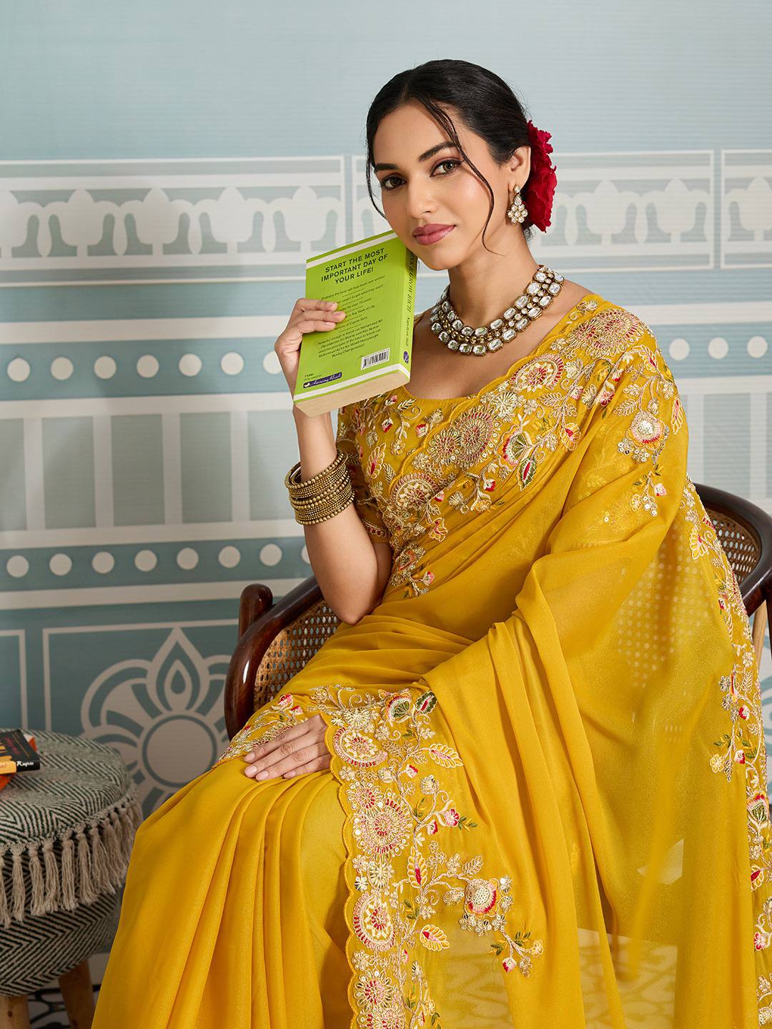 Yellow Designer Soft Georgette Saree