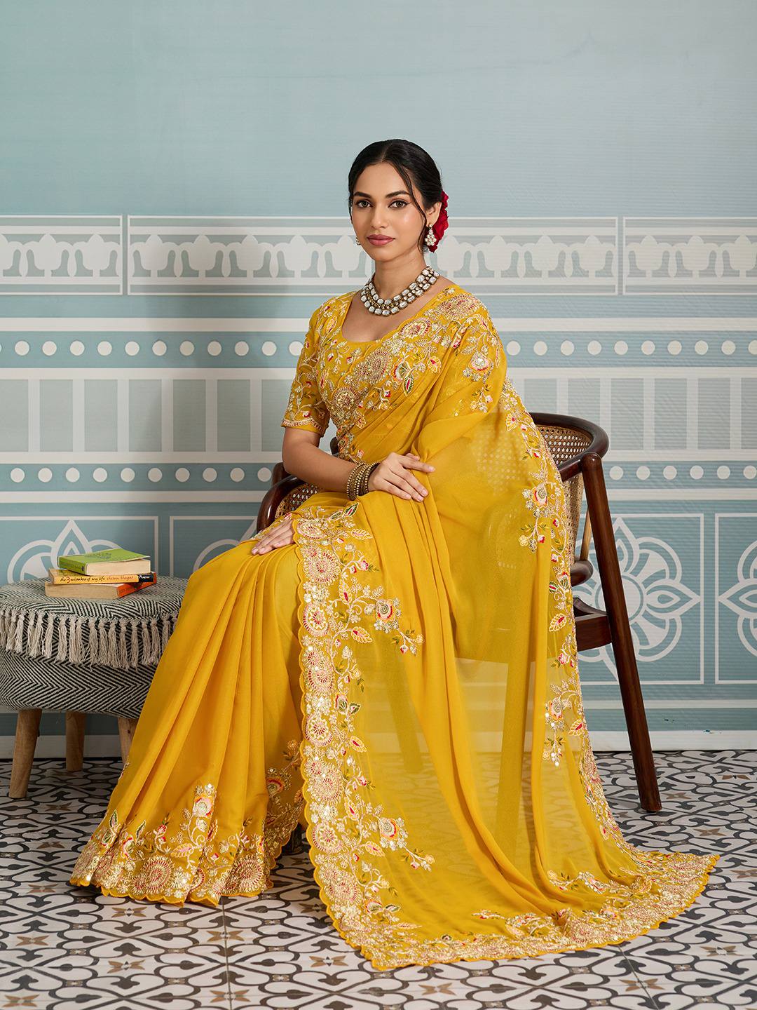 Yellow Designer Soft Georgette Saree