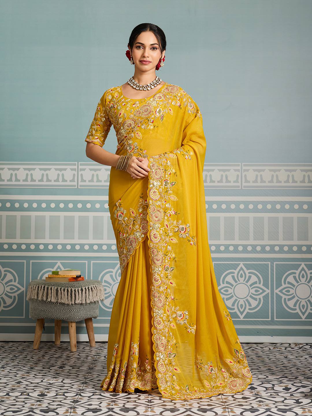 Yellow Designer Soft Georgette Saree