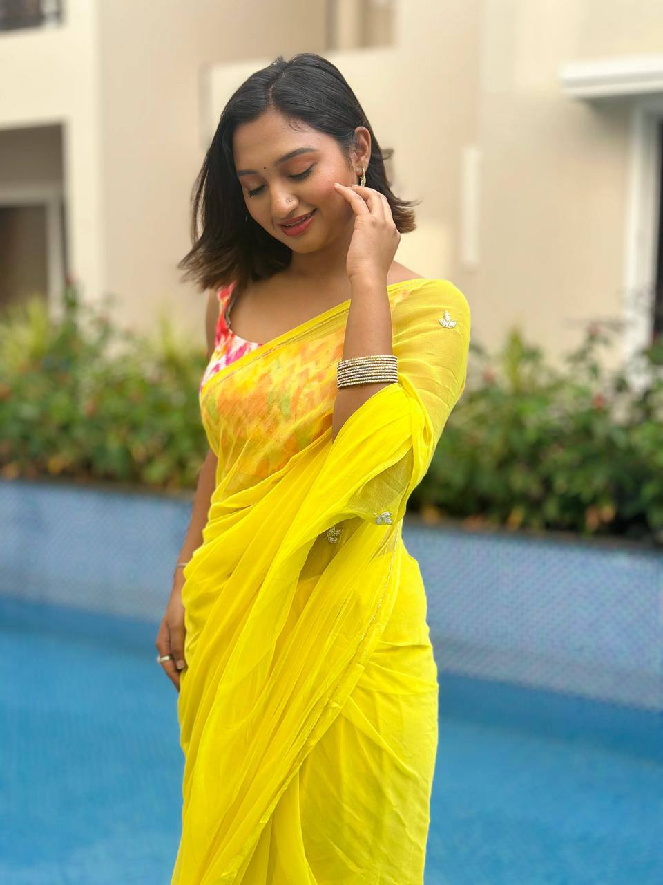 Yellow Designer Soft Georgette Saree