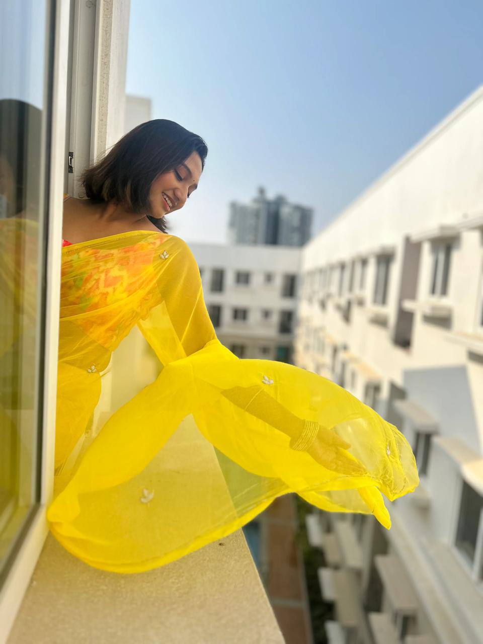 Yellow Designer Soft Georgette Saree