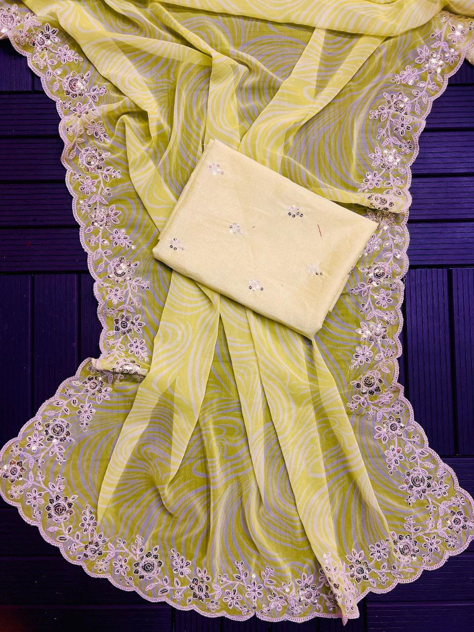 Yellow Digital Printed Georgette Saree