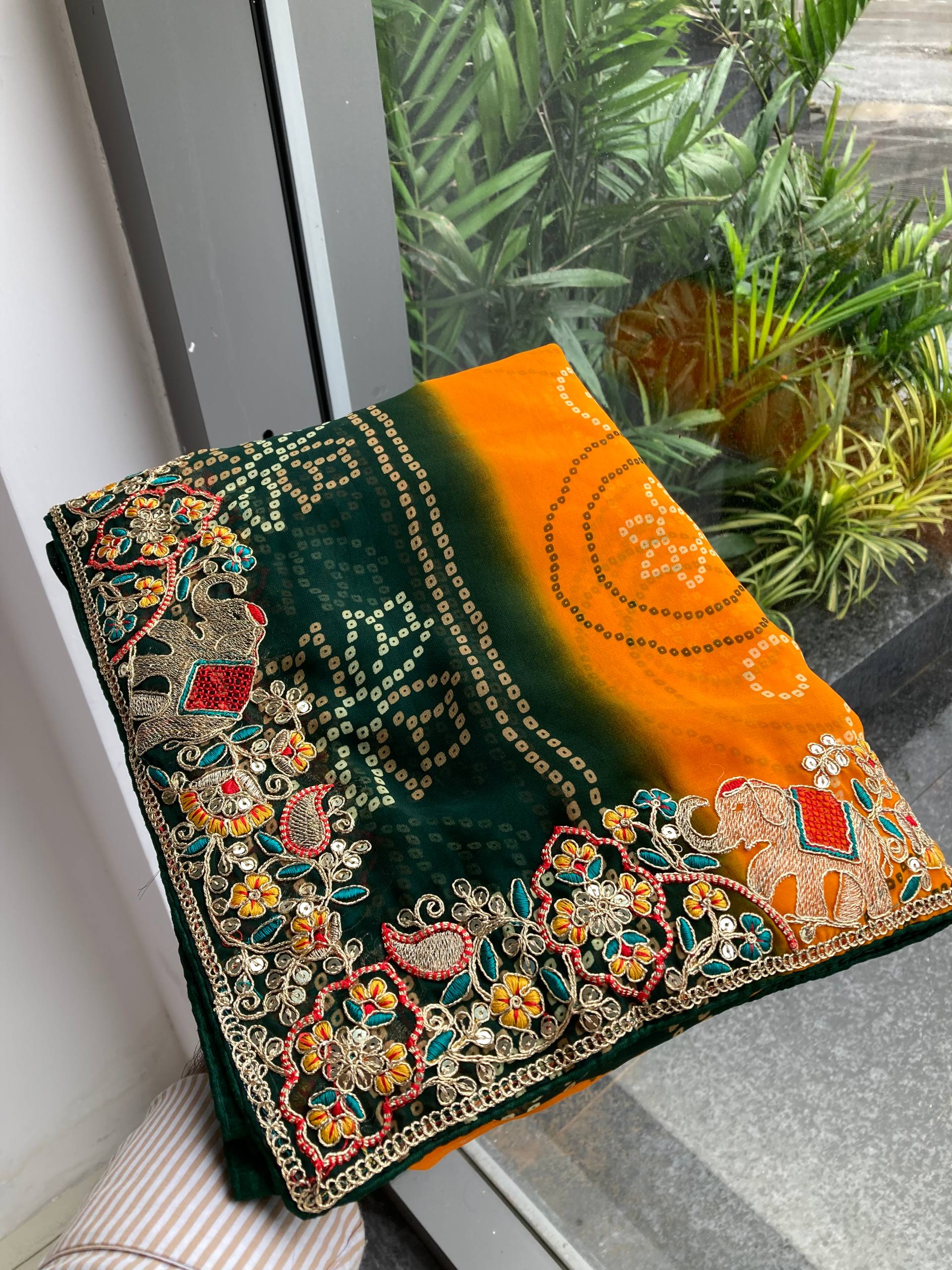 Yellow Digital Printed Wedding Wear Georgette Saree