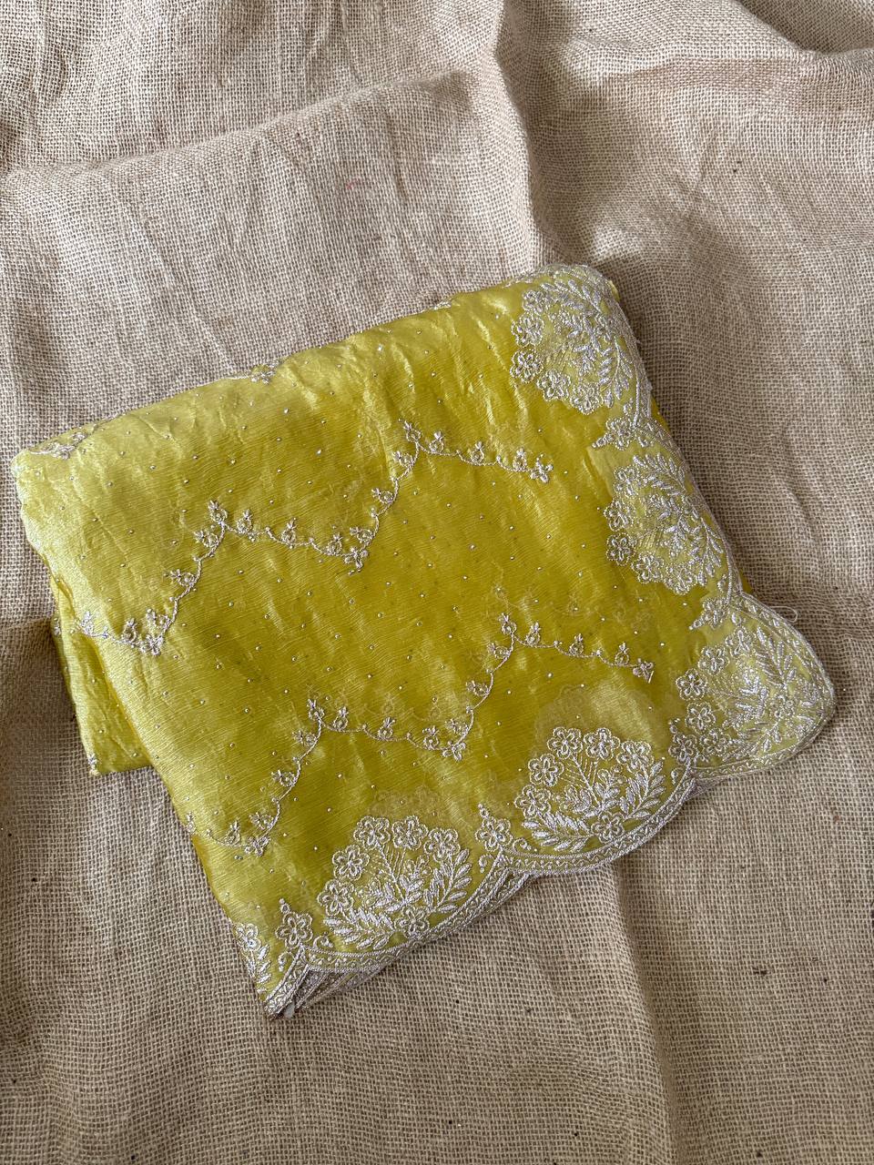 Yellow Fandy Two Tone Chiffon Silk Saree