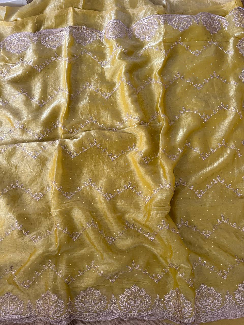 Yellow Fandy Two Tone Chiffon Silk Saree