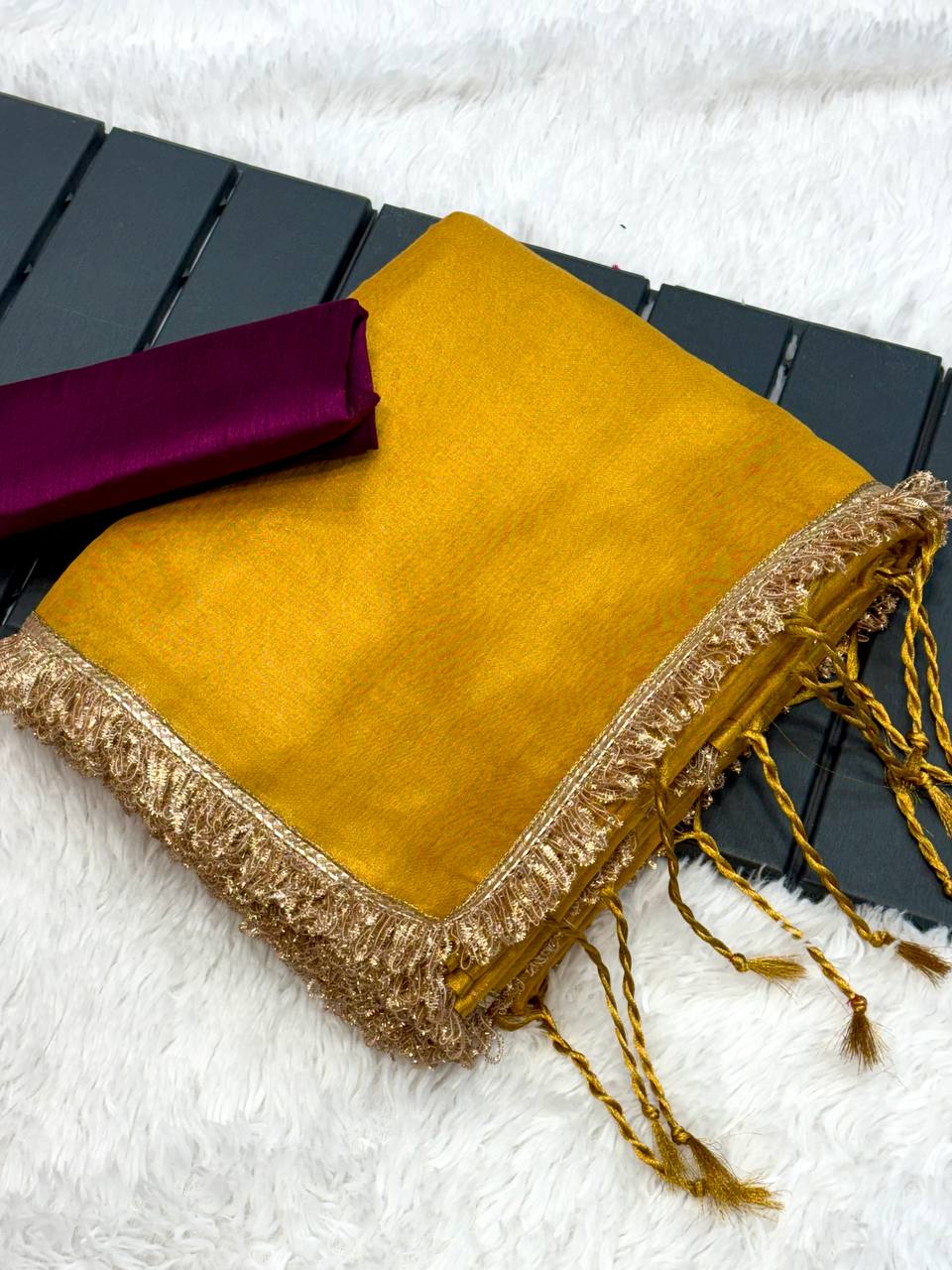 Yellow Golden Wedding Wear Tissue Silk Saree