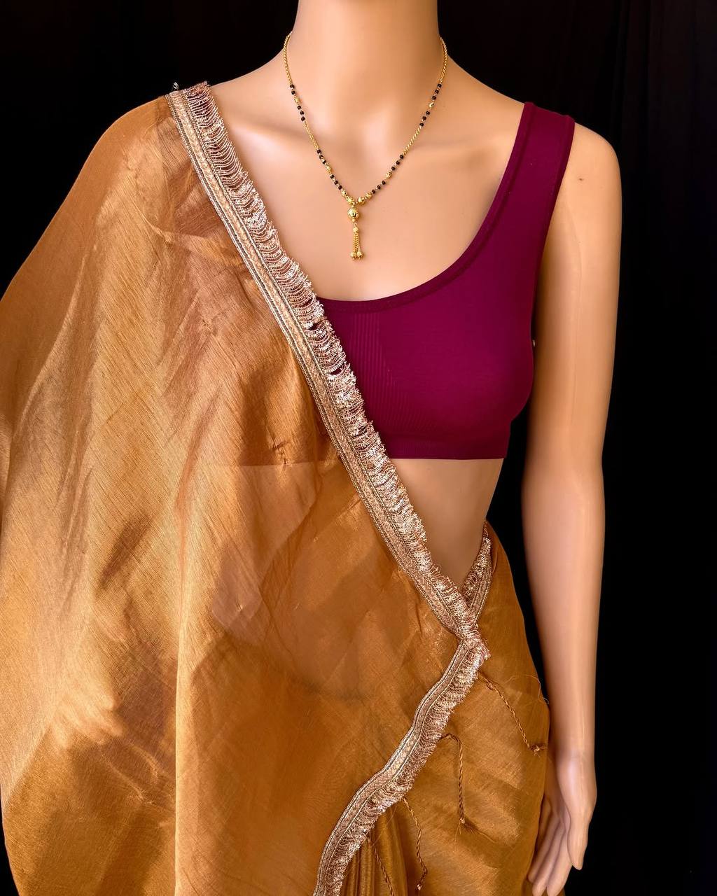 Yellow Golden Wedding Wear Tissue Silk Saree