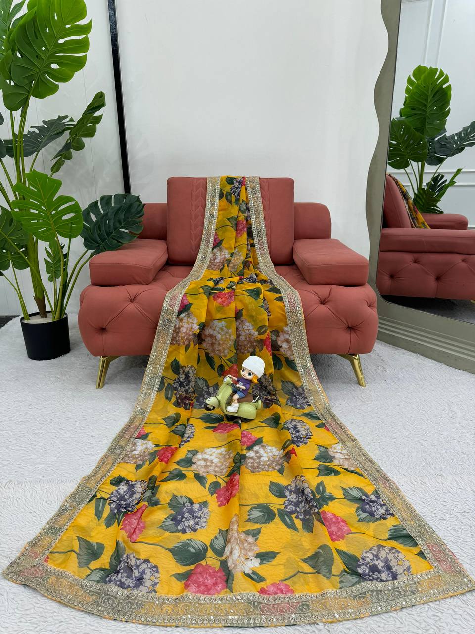 Yellow Heavy Tabby Silk Saree