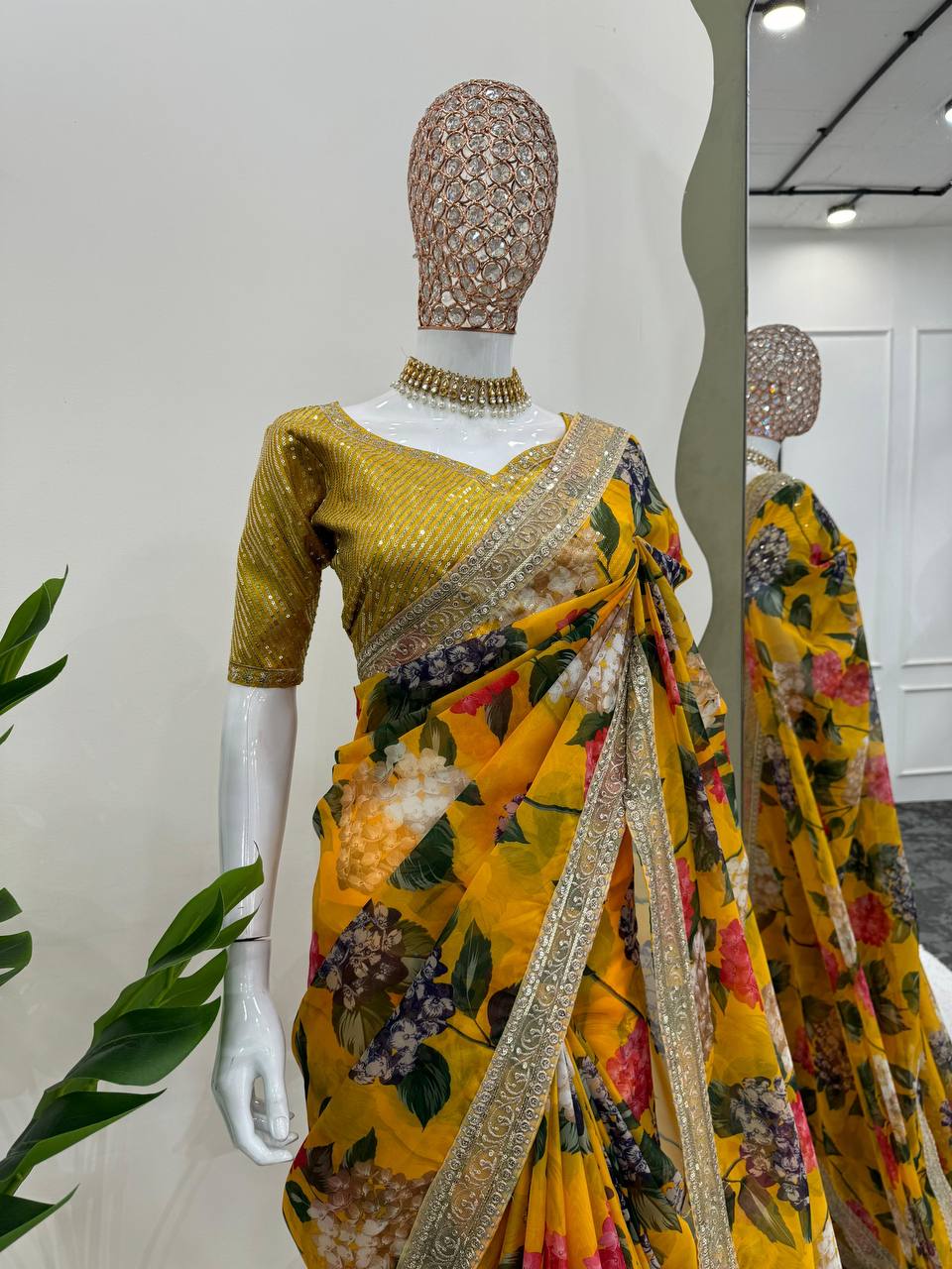 Yellow Heavy Tabby Silk Saree