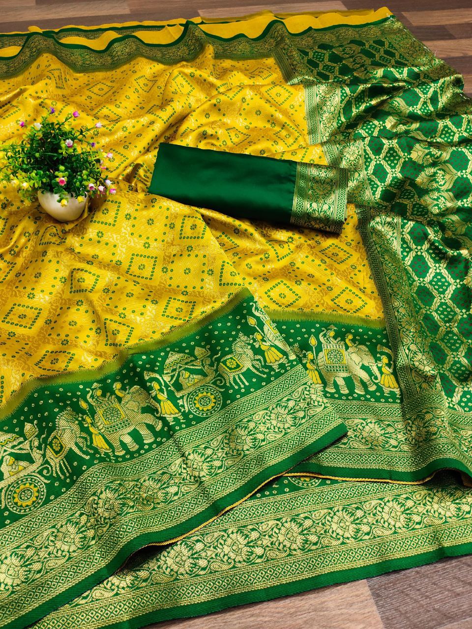 Yellow Kanchipuram Jacquard Silk Saree