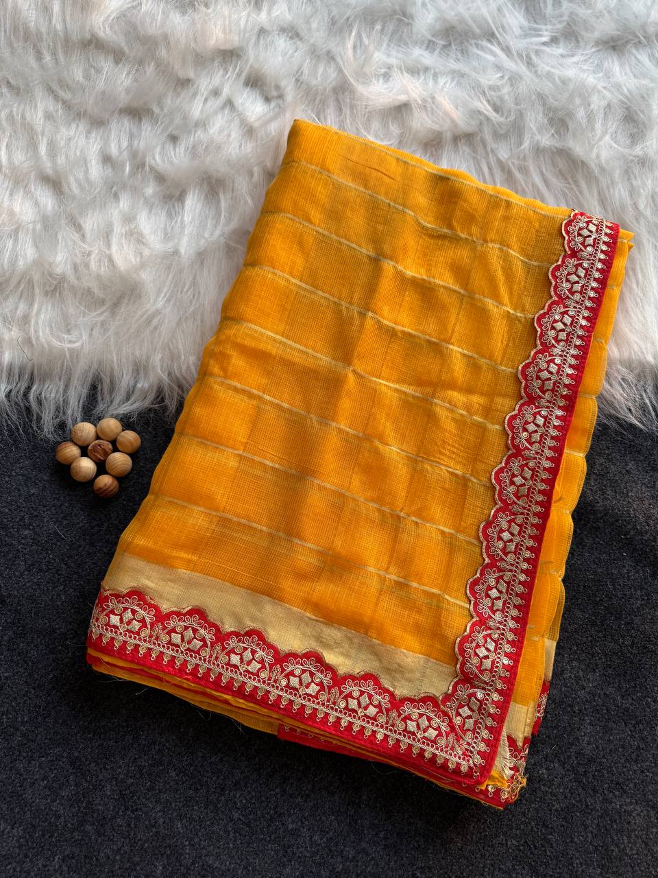 Yellow Kota Doriya Zari Chex Saree