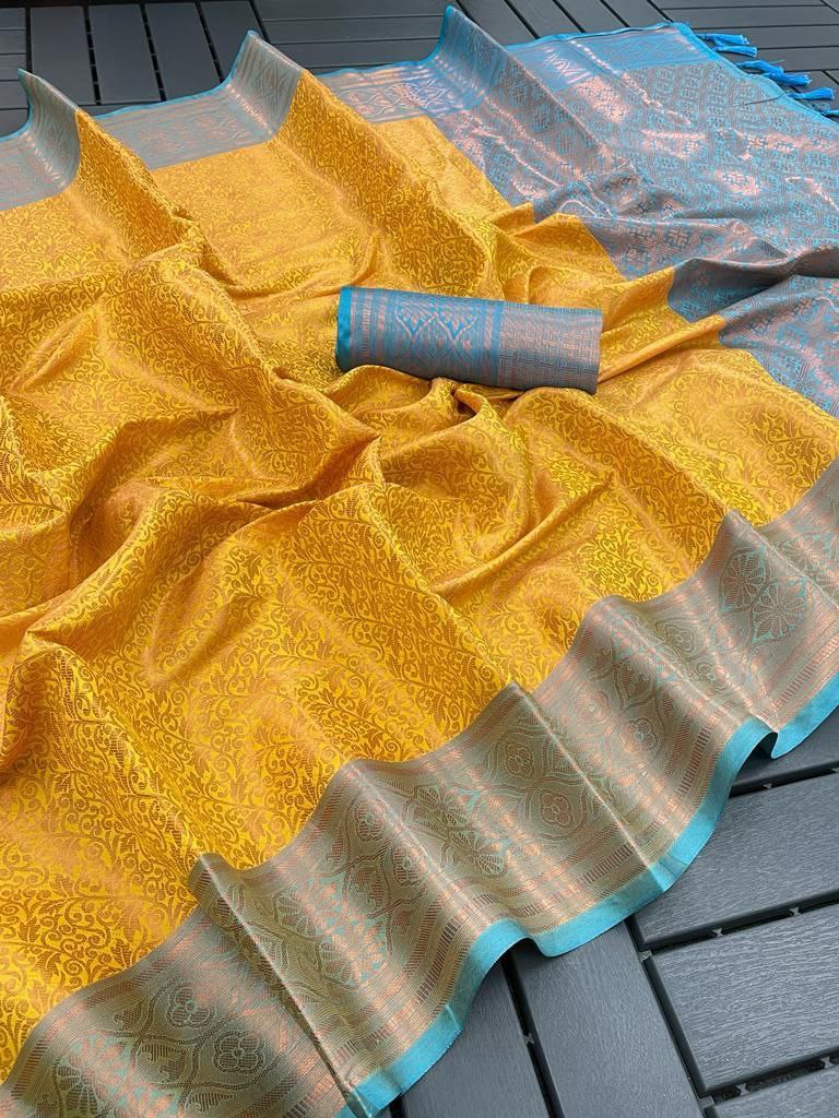 Yellow Kubera Pattu Silk Saree