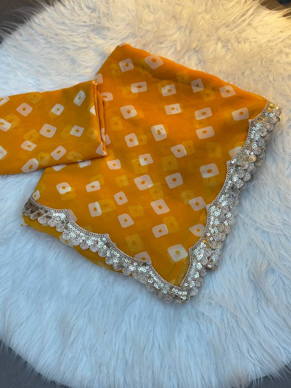 Yellow Leriya Printed Bandhej Soft Georgette Saree