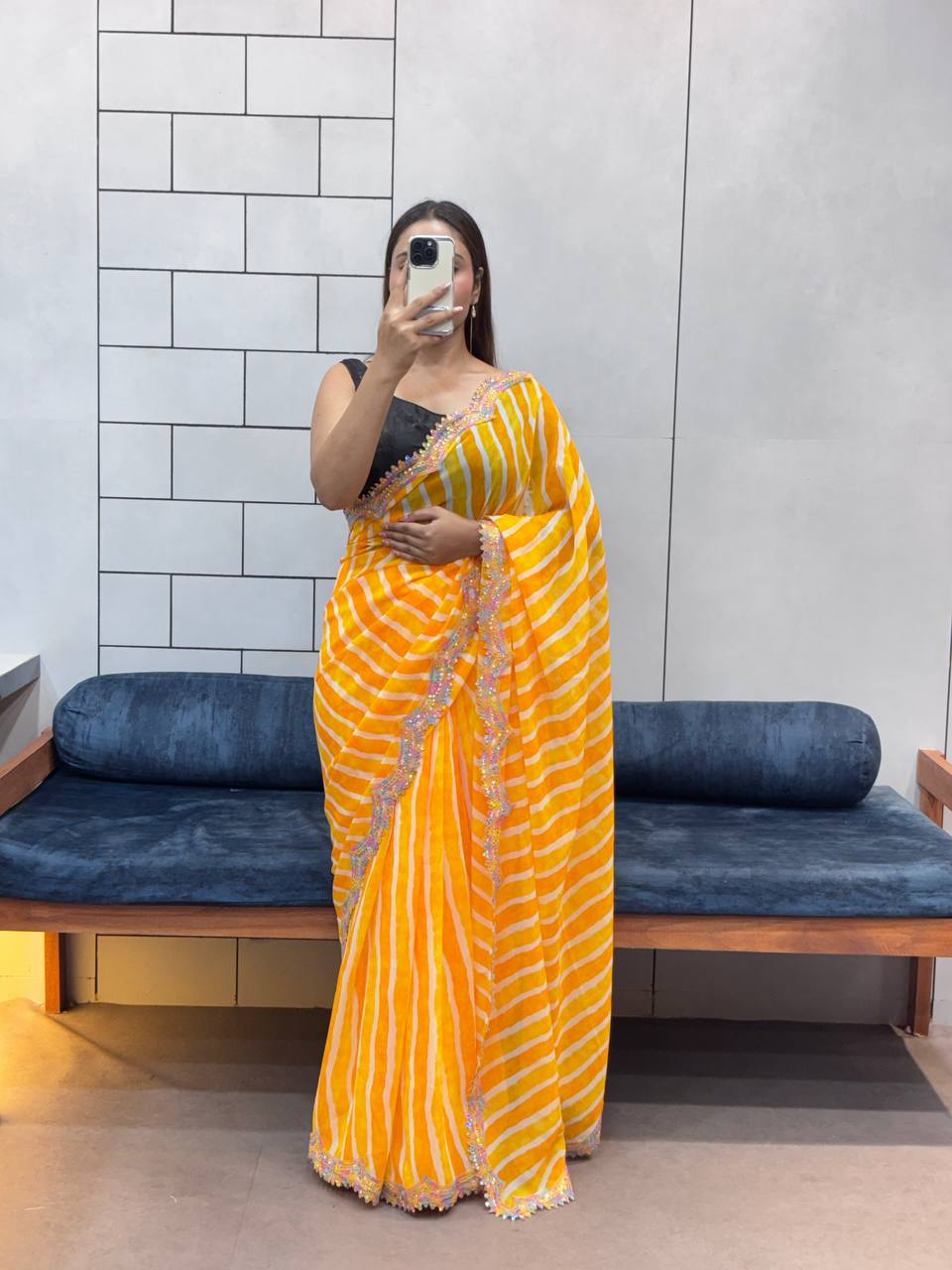 Yellow Leriya Printed Soft Georgette Saree