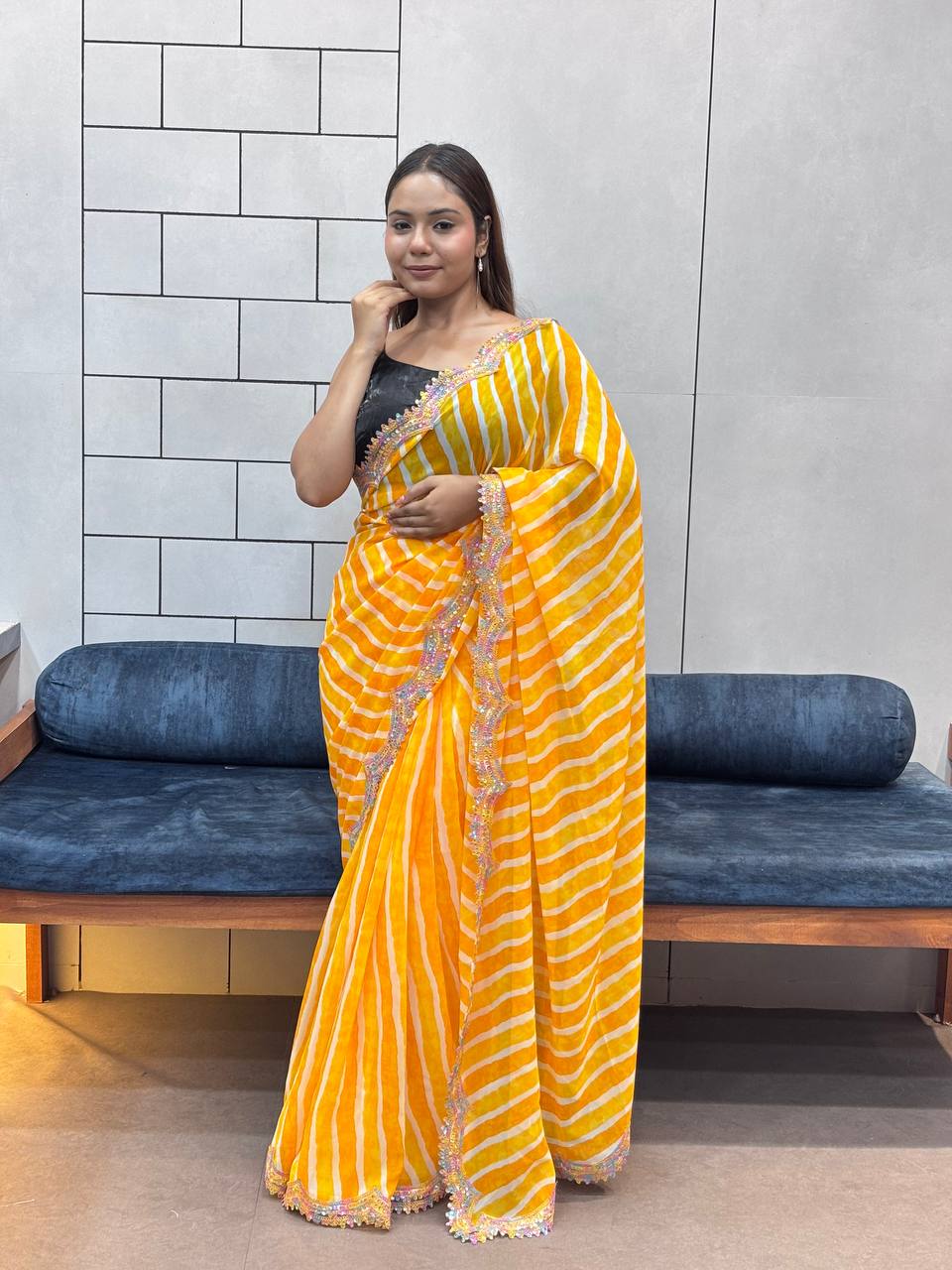 Yellow Leriya Printed Soft Georgette Saree