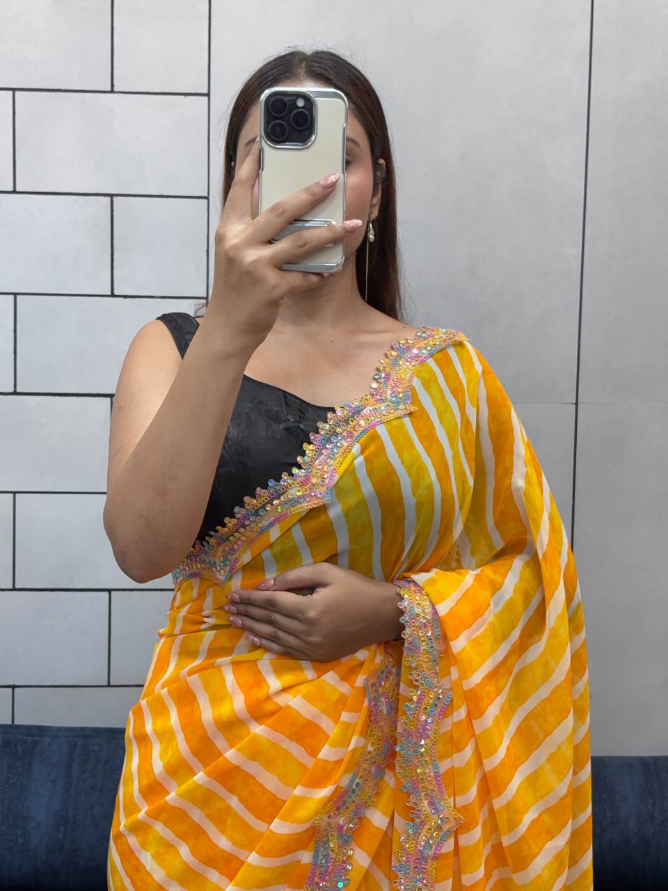 Yellow Leriya Printed Soft Georgette Saree