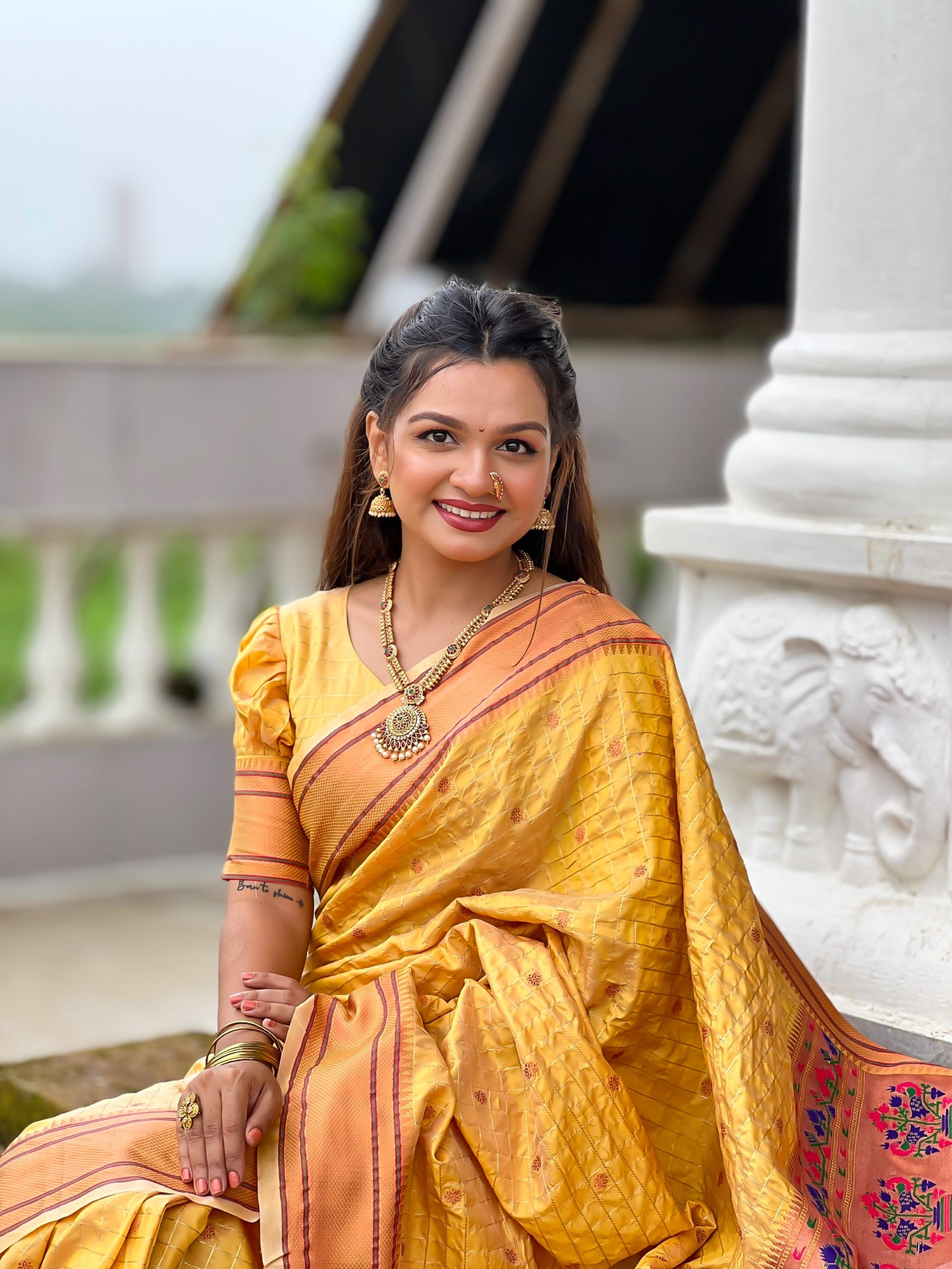 Yellow Maharashtrian Paithani Silk Saree