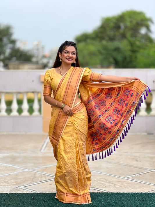 Yellow Maharashtrian Paithani Silk Saree