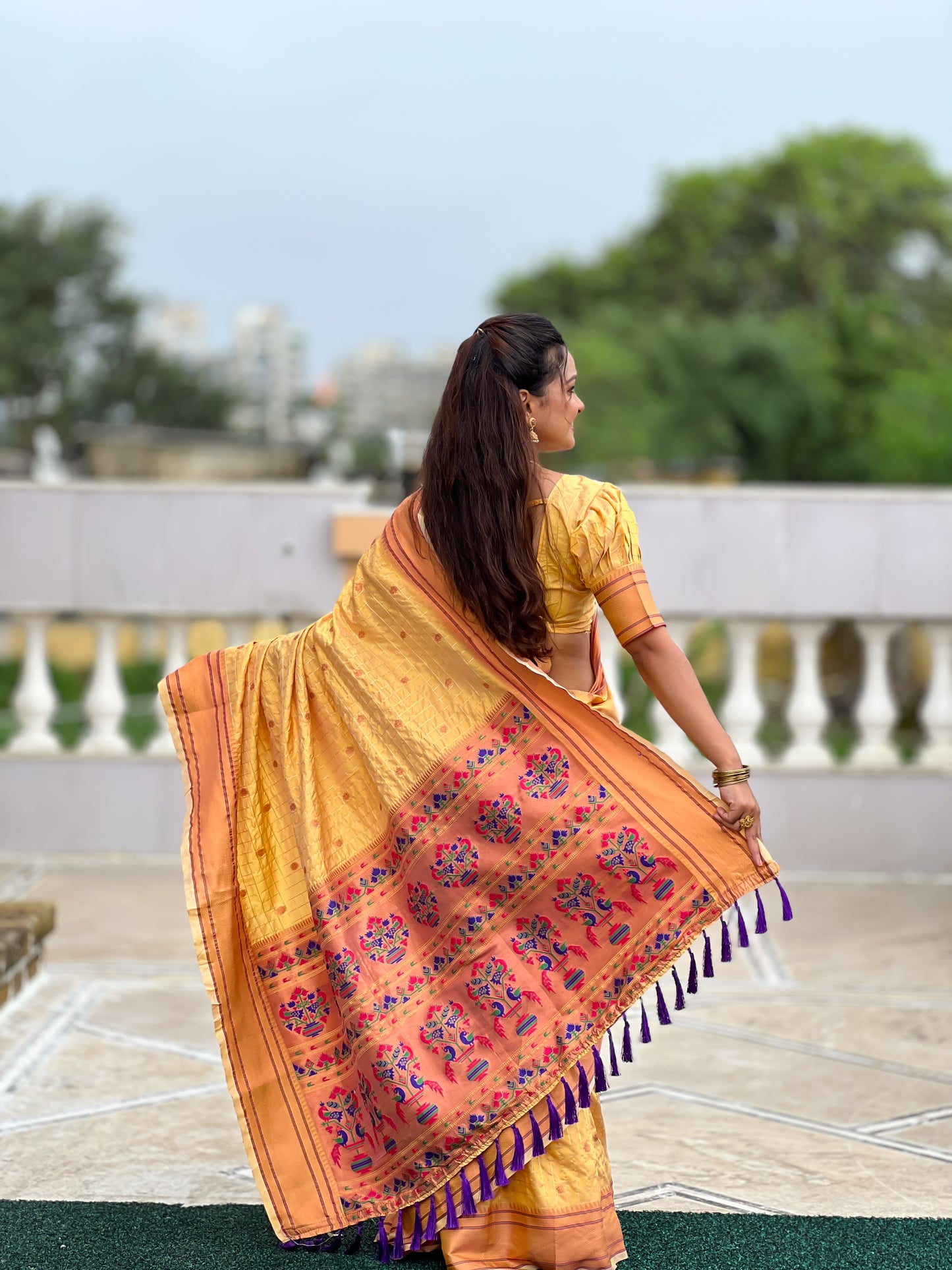 Yellow Maharashtrian Paithani Silk Saree