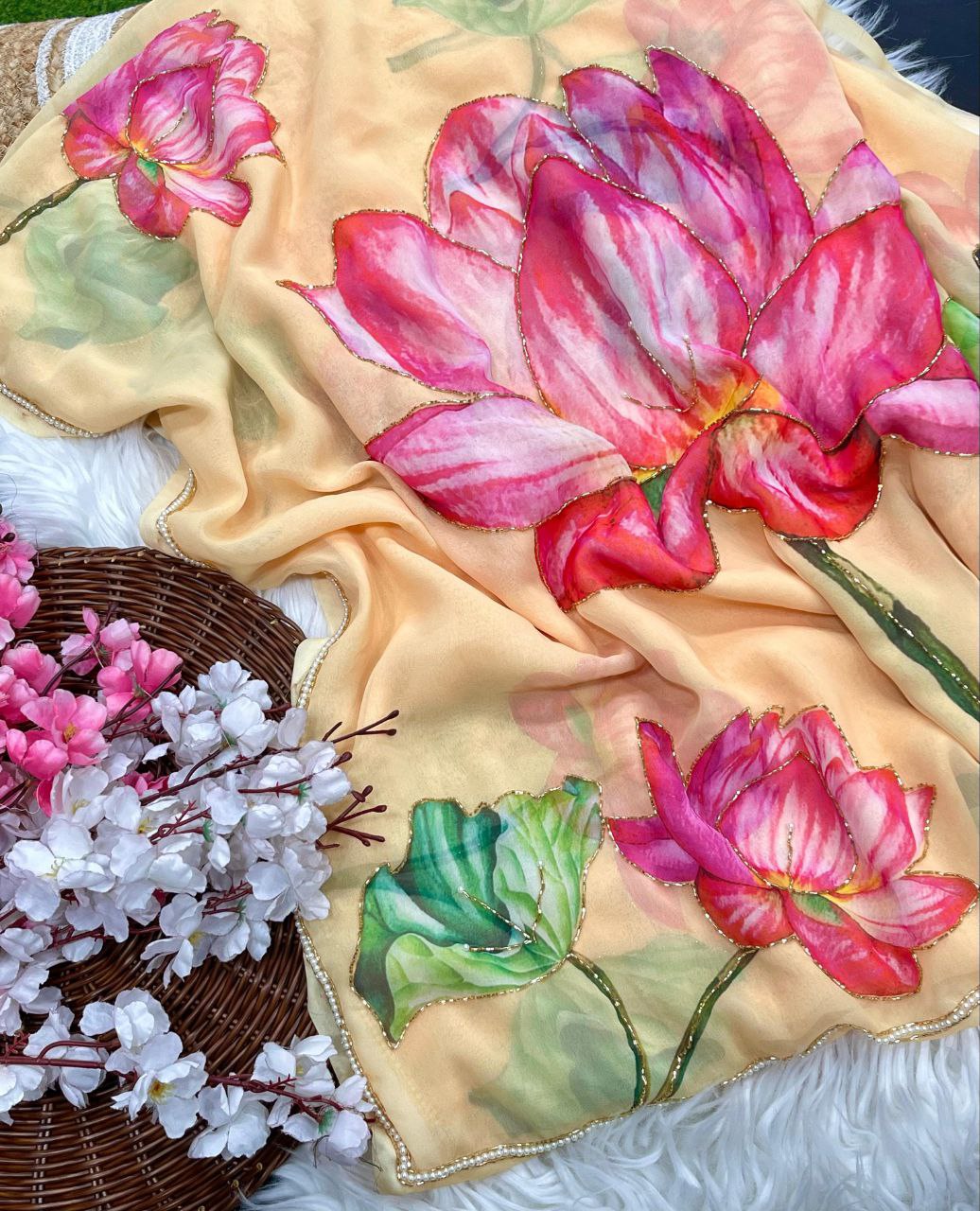 Yellow Party Wear Georgette Saree