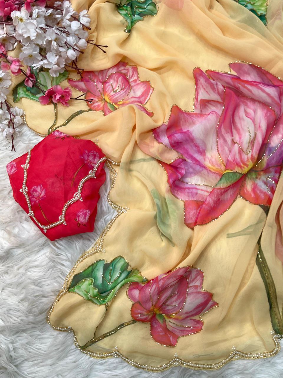 Yellow Party Wear Georgette Saree