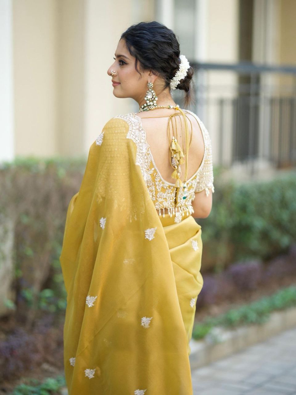 Yellow Party Wear Tabby Silk Saree