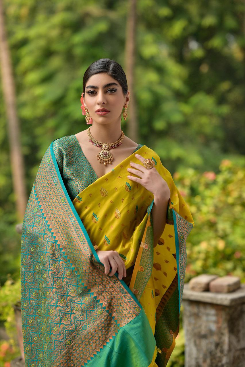 Yellow Pure Banarasi Silk Saree For Wedding