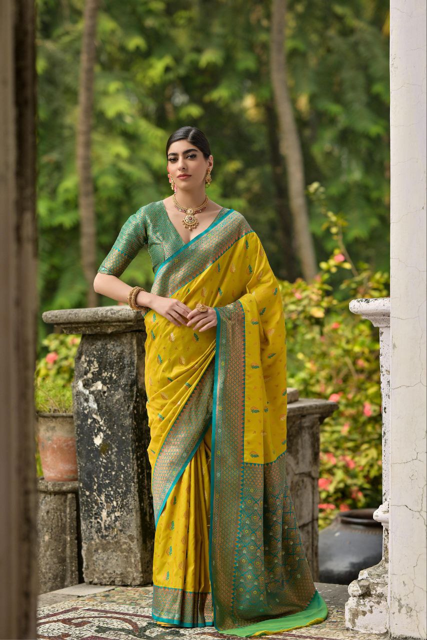 Yellow Pure Banarasi Silk Saree For Wedding