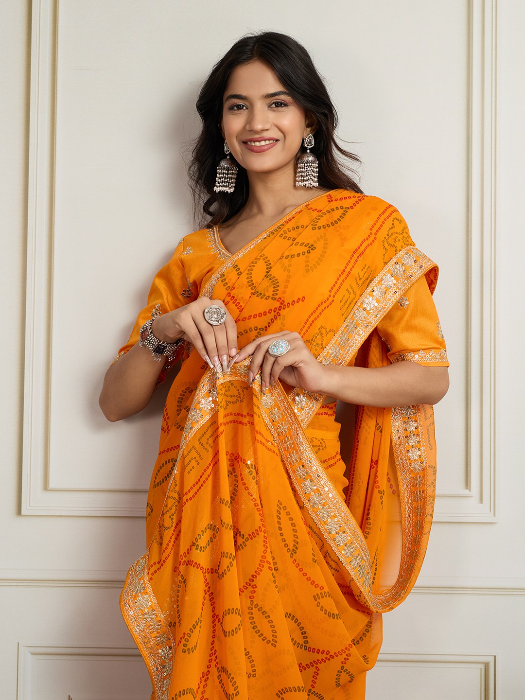 Yellow Rajwadi Bandhej Printed Georgette Saree