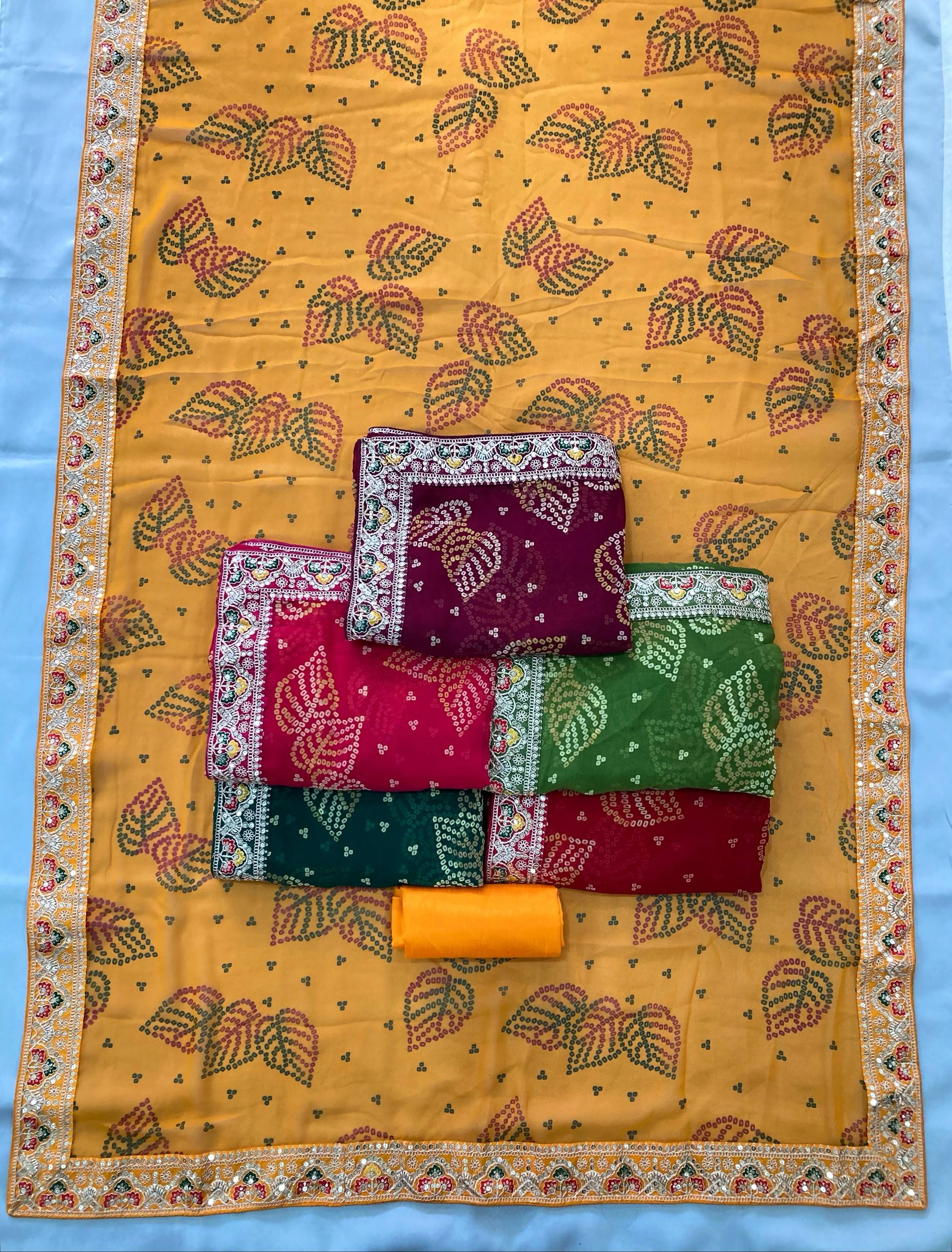 Jungle Green Rajwadi Bandhej Printed Georgette Saree