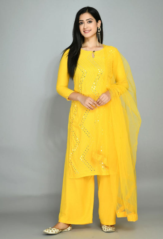 Yellow Rayon Kurta Pant With Dupatta