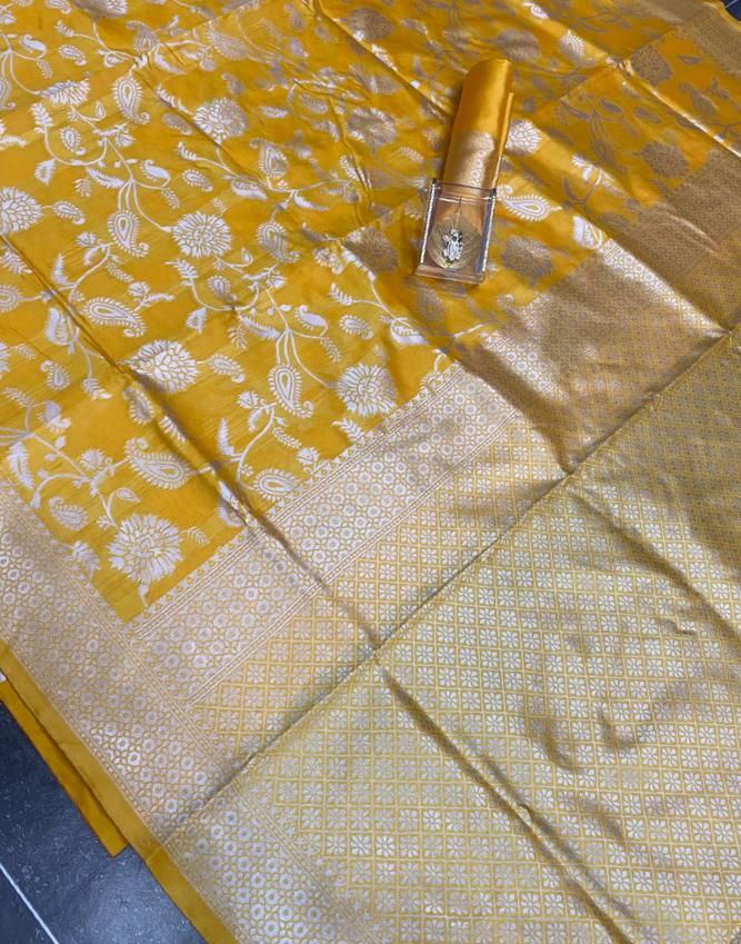 Yellow Soft Lichi Silk Saree