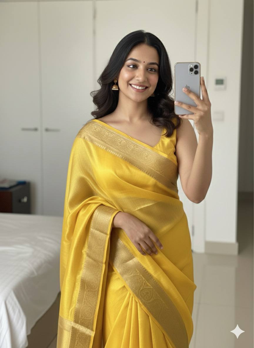 Yellow Soft Space Silk Saree