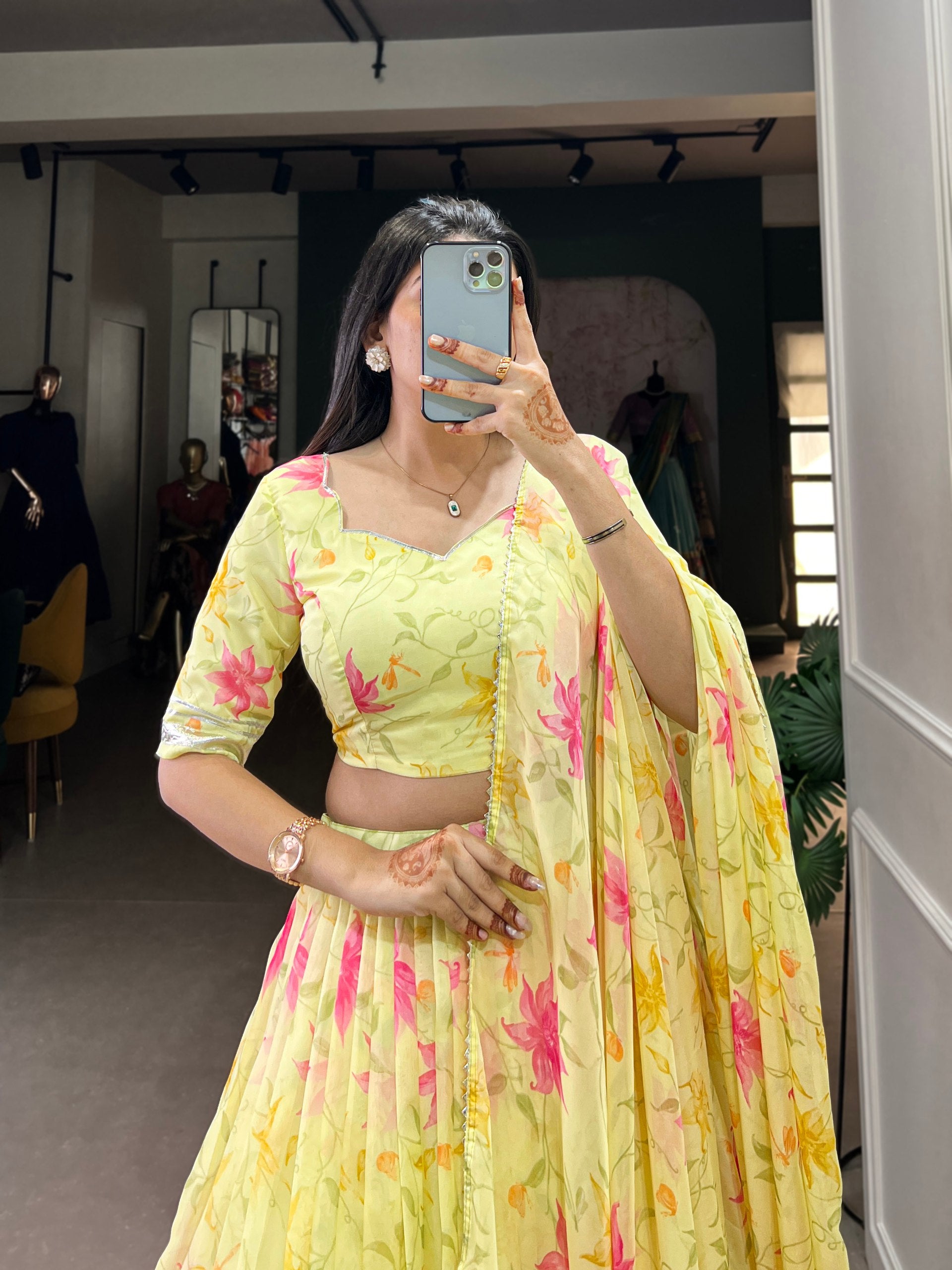 Yellow Tabby Silk Lehenga Choli