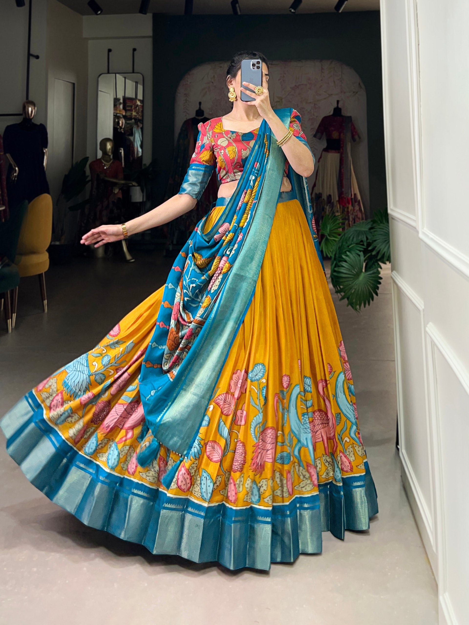 Yellow Traditional Dola Silk Lehenga Choli
