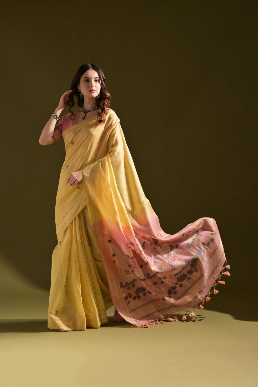 Yellow Traditional Muga Cotton Saree