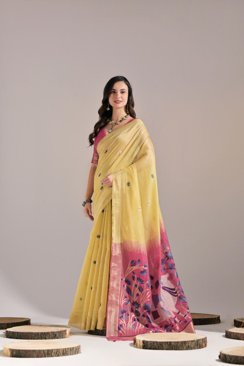 Yellow Traditional Muga Cotton Saree