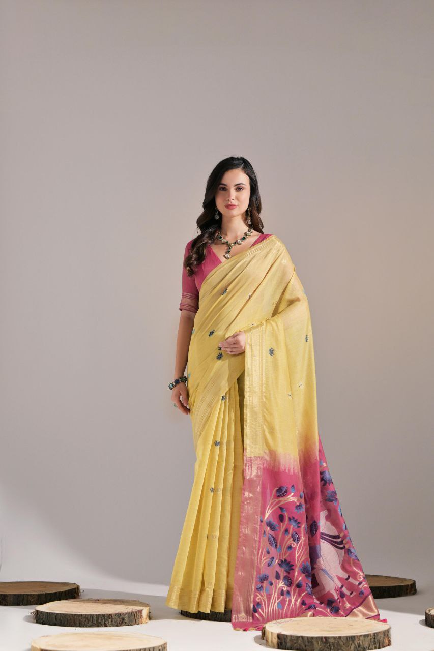 Yellow Traditional Muga Cotton Saree