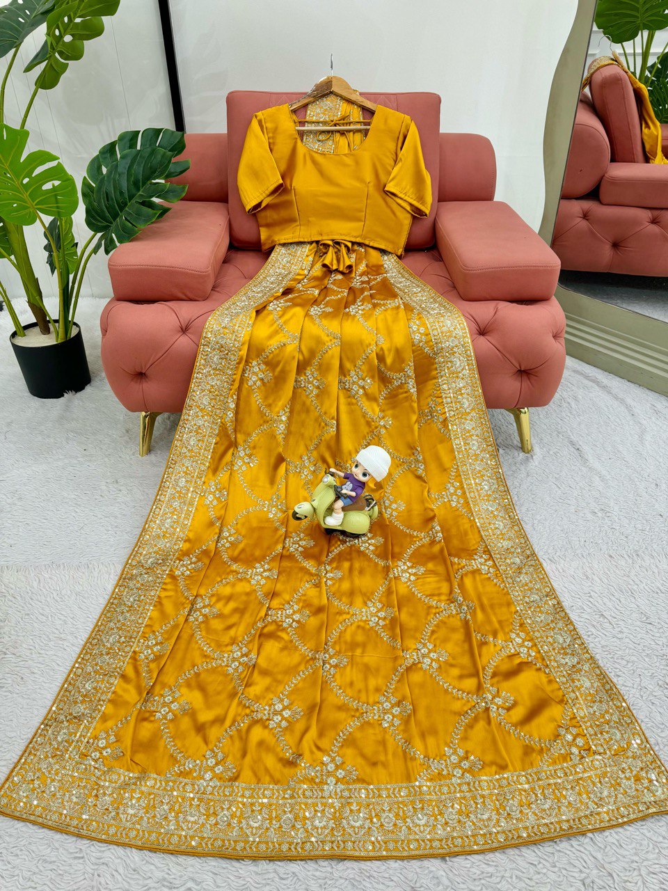 Yellow Wedding Wear Japan Satin Silk Saree