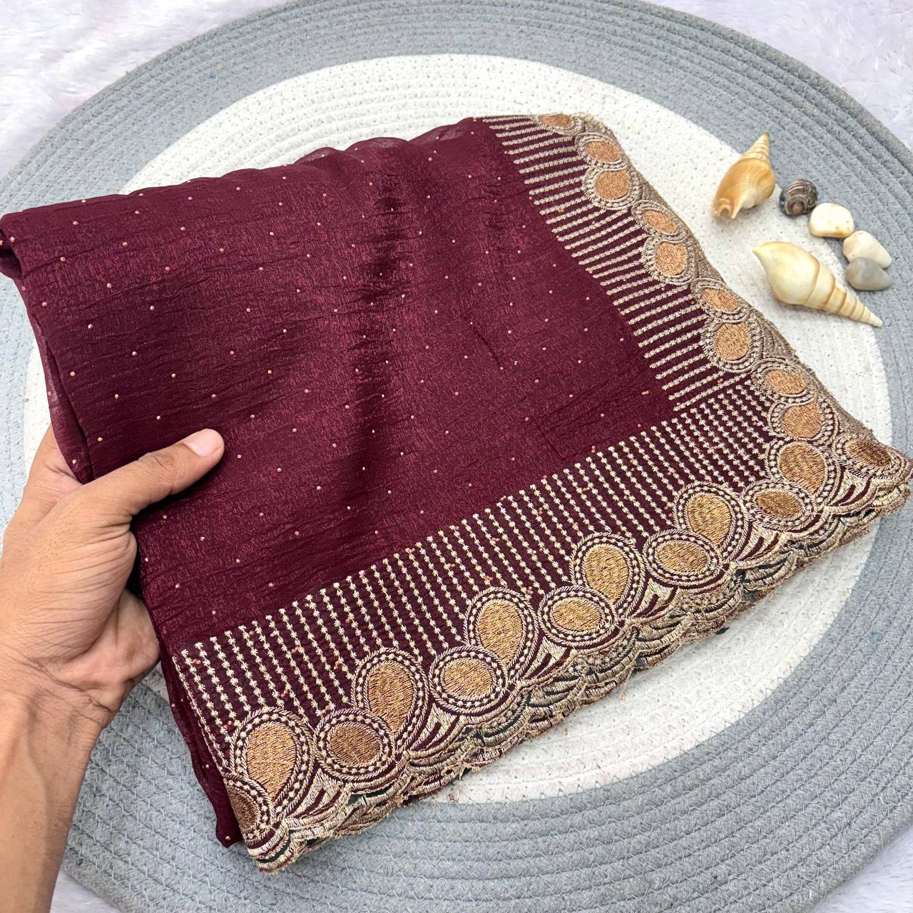 Designer Crunchy Silk Saree WIth Multi Color Option