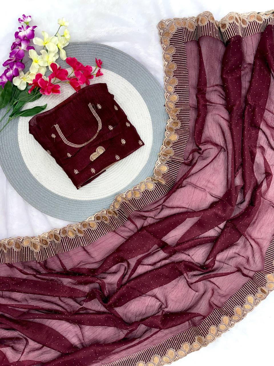 Designer Crunchy Silk Saree WIth Multi Color Option